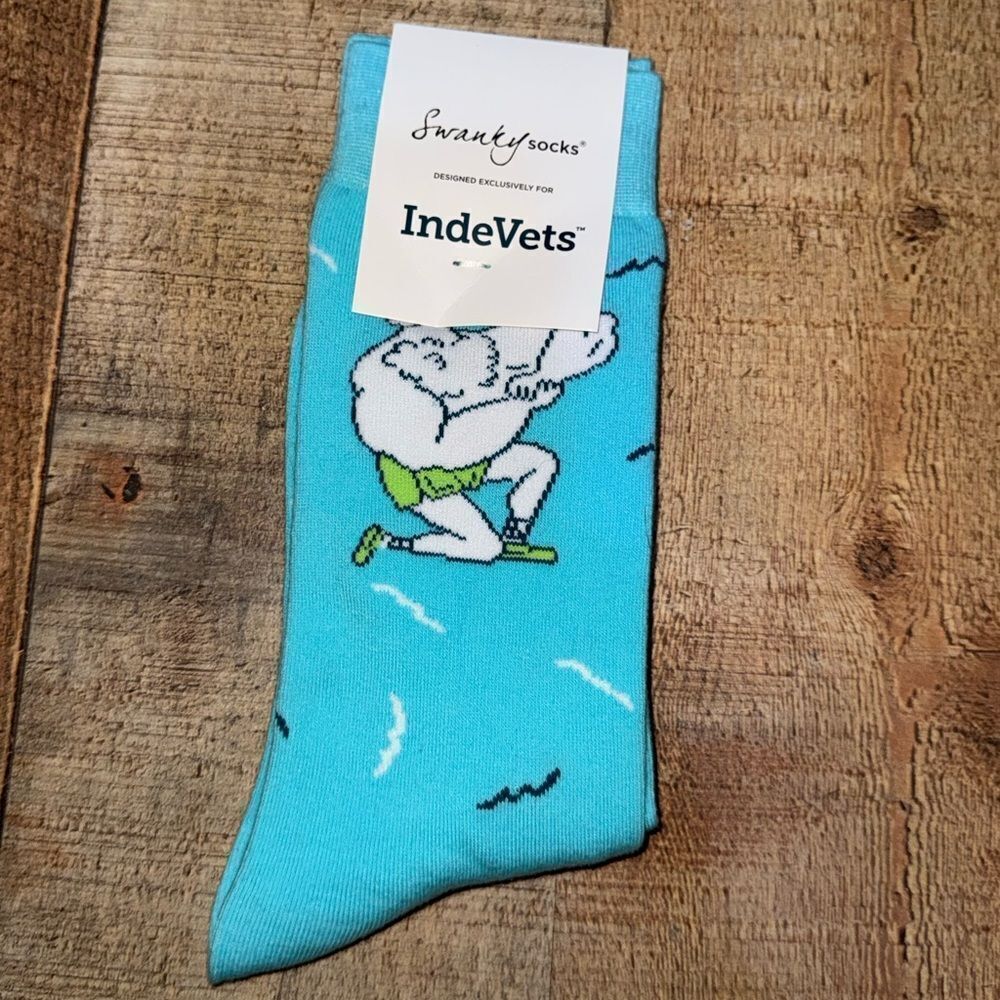 Swanky Socks One Size NEW Made For Indevets Funny Fun Socks Muscles 
Baby blue